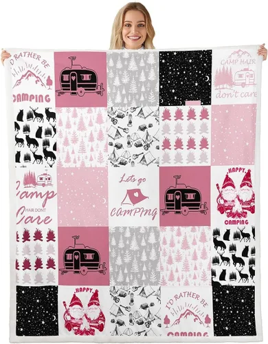 Miniatura 9 de Manfei Manta de camping gris y negro camuflaje a cuadros para niños y adolescentes, manta de ciervos con osos rústicos para sofá, manta de vellón