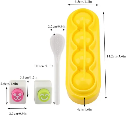 Miniatura 4 de Agatige Moldes de bolas de arroz, mini máquina portátil para hacer bolas de arroz, moldes de sushi con cuchara y cara sonriente, algas marinas Nori