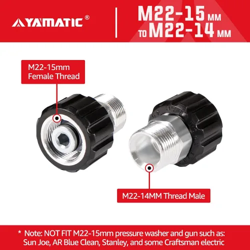 Miniatura 5 de YAMATIC Adaptador para lavadora a presión, métrica M22-0.551 in macho a M22-0.591 in hembra, conecta la manguera de lavadora a presión M22-0.551 in