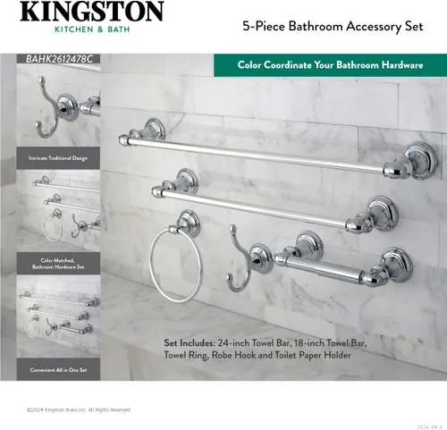 Miniatura 4 de Kingston Brass BAHK2612478BB Provence - Juego de accesorios de baño, latón cepillado, 24 x 3.5 x 2.56 pulgadas Cobrizo cepillado