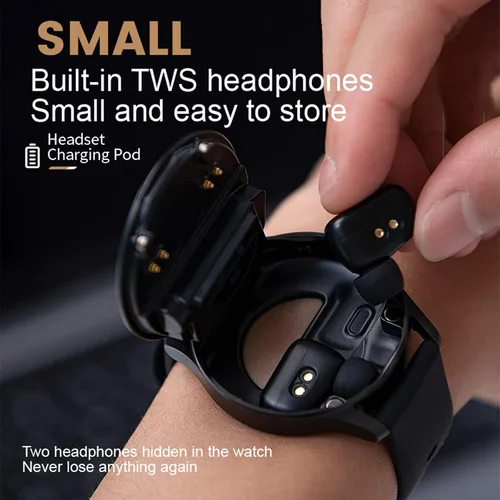 Miniatura 6 de Reloj inteligente con auriculares, 2 en 1 TWS inalámbrico BT5.0, monitor de salud deportivo de fitness, color negro