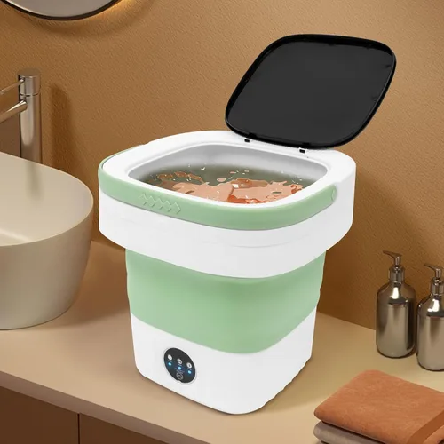 Miniatura 3 de Lavadora portátil de 12 l, mini lavadora, plegable de gran capacidad, diseño de rueda de lavado de manos simulado/función de luz azul para limpieza