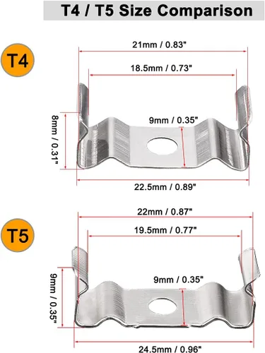 Miniatura 5 de uxcell T4 Clips Soporte para tubo de luz LED, tubo fluorescente LED, acero al manganeso niquelado, paquete de 15