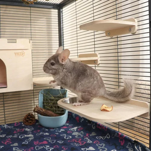 Miniatura 3 de Chinchilla - Juego de plataforma de madera, repisas de jaula de chinchilla, accesorios de jaula de animales pequeños para hámsters planeadores