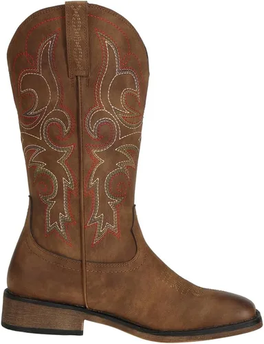 Miniatura 6 de J's.o.l.e Botas vaqueras de punta cuadrada para mujer, de media pantorrilla, con tacón grueso, bordado retro, botas occidentales