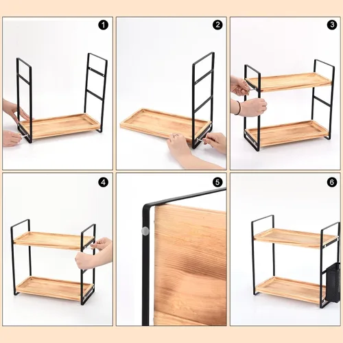 Miniatura 7 de LEMIKKLE Organizador de Baño para Encimera, Organizador de Mostrador para Decoración de Baño, Estante de Fregadero de Madera para Almacenamiento