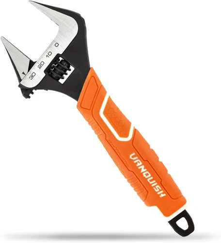 Vanquish Llave ajustable de 8 pulgadas, llave de fontanería de apertura de mandíbula ancha de 1-1/2”, acero CR-V, con escala SAE y métrica marcada,