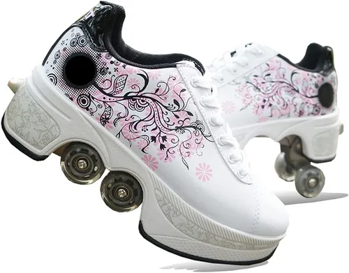 Miniatura 17 de Zapatos de patinaje convertibles para hombres y mujeres, zapatos de paseo automáticos para niños y adultos, patines con doble fila de ruedas, ruedas