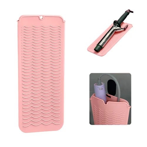 Miniatura 10 de Alfombrilla de silicona resistente al calor con agujero para colgar, alfombrilla de viaje y bolsa resistente al calor para rizador, plancha Gris