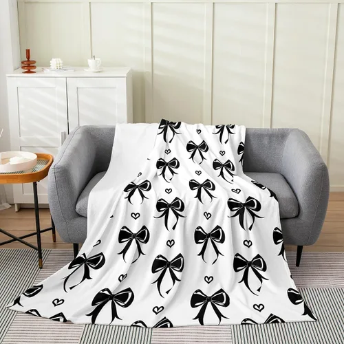 Miniatura 39 de Erosebridal Manta de franela con nudo de lazo para niñas, 40 x 50 pulgadas, diseño de rayas de diamante, para sofá cama y cama de vellón para niños