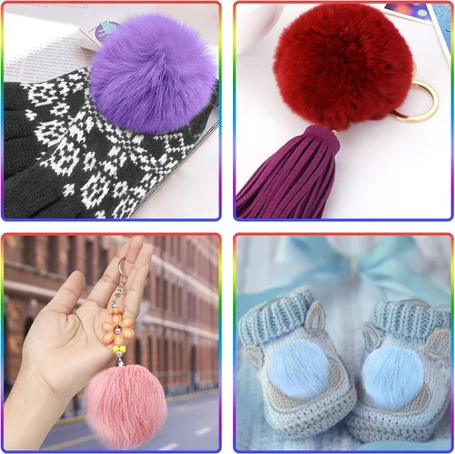 Miniatura 7 de SIQUK 30 pompones de piel sintética de zorro sintético, pompones esponjosos con lazo elástico para sombreros, bufandas, guantes, bolsas, accesorios