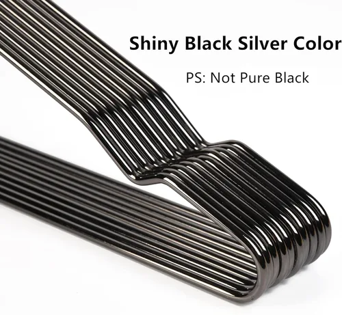 Miniatura 4 de Percha de metal negro plateado de 17 pulgadas, paquete de 20 unidades, 0.157 pulgadas (0.157 in) resistente para camisola y pantalones, colgador