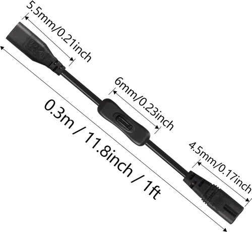Miniatura 6 de GINTOOYUN Cable de alimentación IEC 320 C8 a C7 con interruptor, 1 pie, 8 figuras, C8 macho a C7, adaptador de fuente de alimentación de 250 V 2.5