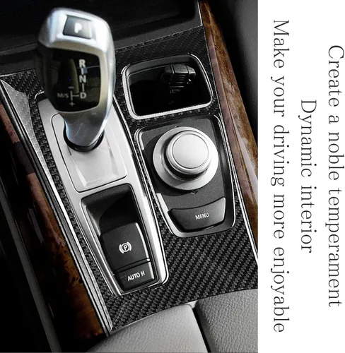 Miniatura 6 de Pacify Cubierta del panel de la palanca de cambios de fibra de carbono, control central, panel de cambios, adhesivo protector compatible con BMW X5