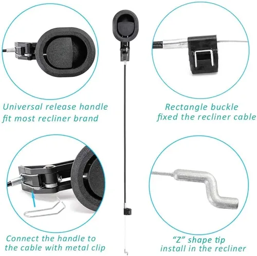Miniatura 4 de ttmagic Reemplazo universal de mango reclinable de plástico con cable (longitud del cable expuesto 4.9 pulgadas, longitud total 31 pulgadas) y mango