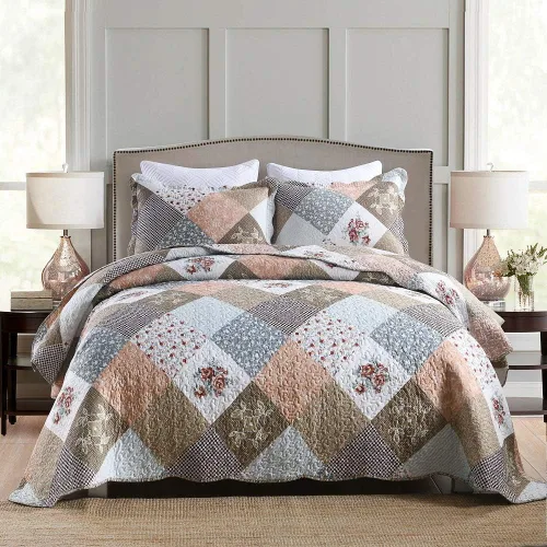 Travan Juego de Edredón de 3 Piezas Tamaño King Colcha Acolchada Ligera Juego de Cubrecama Reversible con Estampado Floral Juego de Ropa de Cama