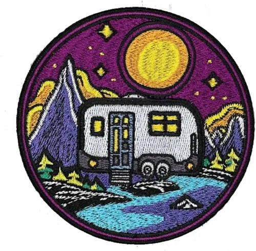 Parche para planchar con remolque vintage de 3.5 pulgadas, bordado, retro, retro, hippie, aventuras, explorador, niña, niño, explorador, naturaleza,