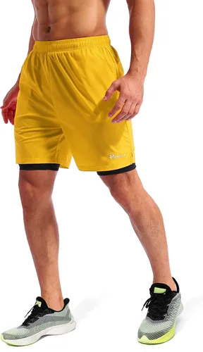 Miniatura 4 de Pudolla Mens 2 in 1 Running Shorts 7" Quick Dry Gym Athletic Workout Shorts for Men with Phone Pockets