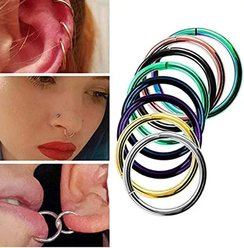 Miniatura 6 de TOPBRIGHT 6 unids un conjunto de anillos de septum sin costuras Clicker 16G acero inoxidable con bisagras segmento anillos para Daith y labio