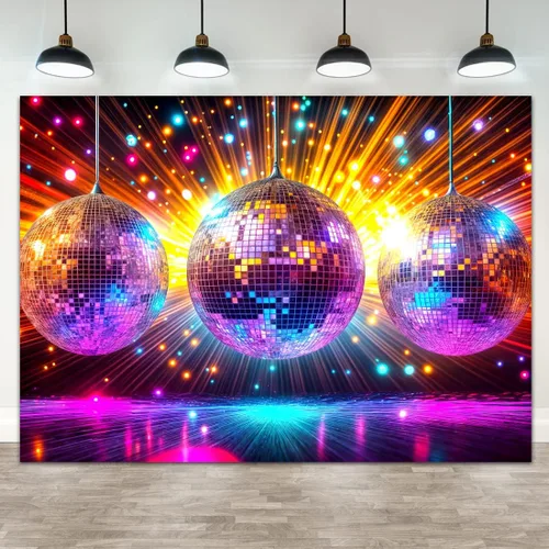 Miniatura 8 de Telón de fondo para decoración de discoteca, retro brillante, fiesta de los años 70, 80, 90, temática de escenario, danza, decoración de fiesta