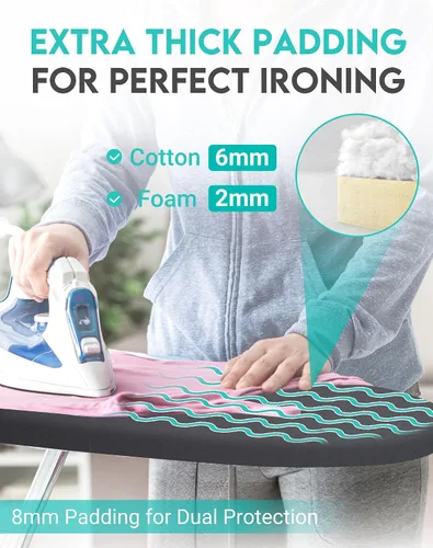 Miniatura 4 de ZOES HOMEWARE 2025 Funda y almohadilla reforzada para tabla de planchar, tamaño estándar 15x54, acolchado extra grueso y revestimiento de aluminio