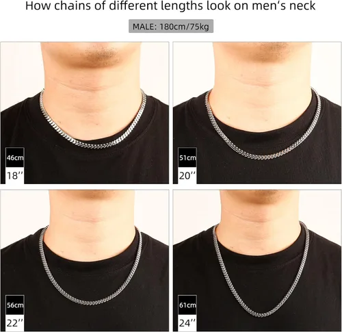 Miniatura 5 de CaptainSteeL Miami - Collar de cadena cubana para hombresmujeres, acero inoxidable 316L, 50.354 in de ancho, 18202224 pulgadas de largo, joyería