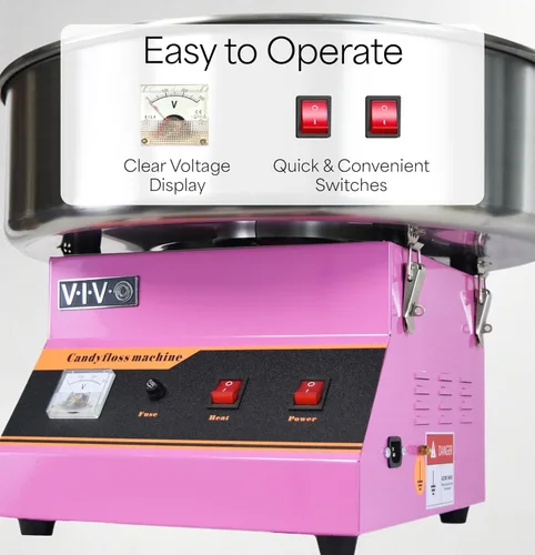 Miniatura 4 de Máquina eléctrica de algodón de azúcar rosa VIVO de 1030W, fabricante comercial de algodón de azúcar, tazón de acero inoxidable de 20 pulgadas