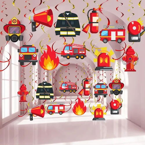 Faccito 30 piezas de remolinos colgantes para camión de bomberos, decoraciones de cumpleaños, bomberos, fiestas, camiones de bomberos, remolinos