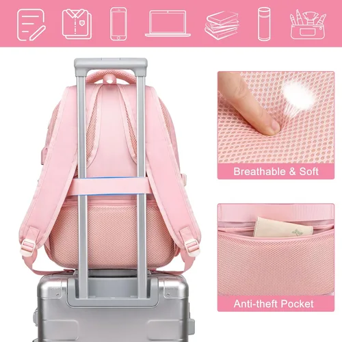 Miniatura 6 de Mochila escolar para adolescentes y niñas, mochila para laptop para mujeres, universidad, mochilas, mujer, morrales, escuela niñas Rosa