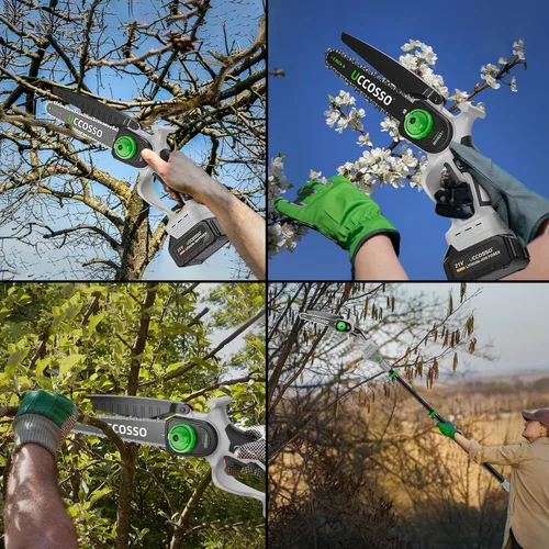 Miniatura 7 de Sierras de poste eléctricas 3 en 1 para poda de árboles, mini motosierra inalámbrica de 6 y 8 pulgadas con poste de extensión, motor sin escobillas