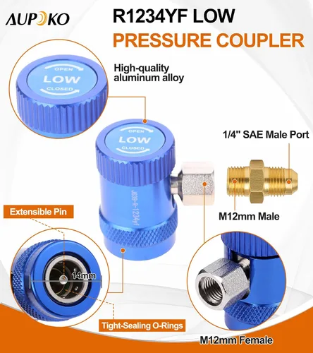 Miniatura 2 de Aupoko R1234yf Acoplador rápido, ajustable R1234yf Adaptador de acopladores rápidos de lado alto y bajo con destello SAE de 1/4", herramientas
