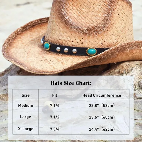 Miniatura 5 de Comhats Sombrero de paja de vaquero redondo de estilo occidental para mujer, cordón de barbilla Fedora de cuero vegano, ala moldeable, vaquera