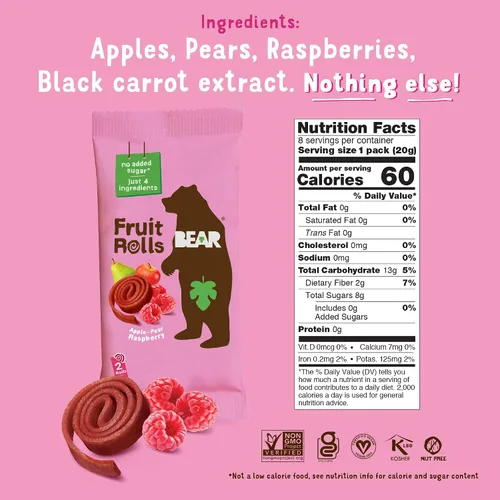 Miniatura 3 de BEAR Rollos de fruta real, paquete variado, 16 unidades (2 rollos por paquete)