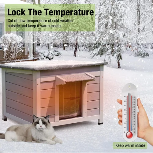 Miniatura 5 de Casa de Gatos al Aire Libre con Forro Aislado Resistente a la Intemperie para Gatos Salvajes para el Invierno