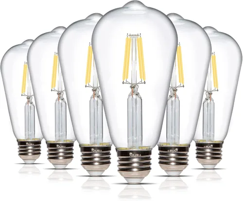 Miniatura 8 de Simba Lighting Bombillas LED Edison ST21 (ST64) de filamento vintage (ST64) (paquete de 6) de 6 W, regulable, equivalente a 60 W, vidrio ámbar