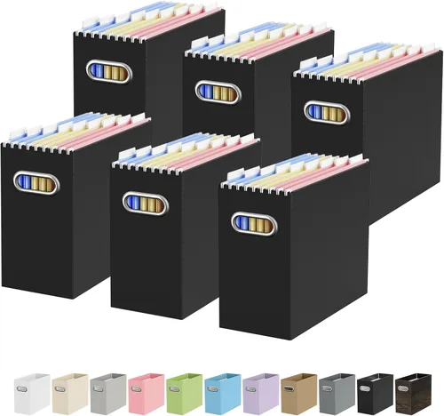 Miniatura 26 de Oterri Caja organizadora de archivos de cartón para colgar carpetas de archivos, tamaño carta, caja de archivos para escritorio de computadora, Gris