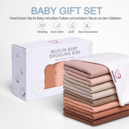 Miniatura 7 de Bearmoss Baberos para babeo y dentición, baberos de muselina 100% algodón para bebé niño y niña, ajustables, ultra absorbentes, paquete de 8 Coco