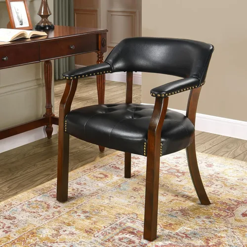 Miniatura 39 de Sillas de comedor con tapizados y brazos, silla de escritorio de oficina con remaches de metal. Sillas de capitán de jefe de PU, taburetes