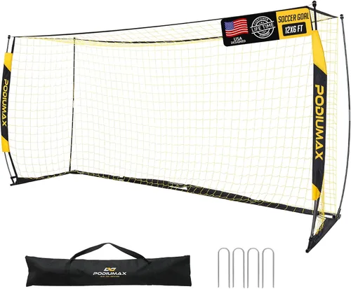 PodiuMax Portería de fútbol de 12 x 6 pies para jóvenes adultos, portería de fútbol portátil resistente para patio trasero, red fácil de instalar