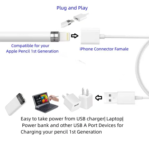 Miniatura 2 de Diseño para cargador de lápiz Apple, adaptador de Apple Pencil de 1 pie/1 paquete, cargador iPencil de carga rápida compatible con Apple Pencil