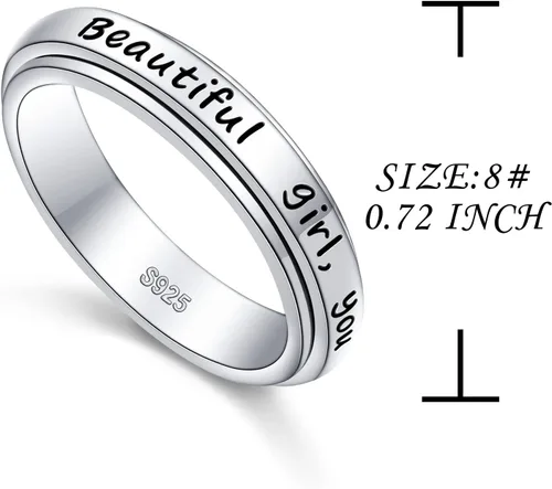 Miniatura 6 de Anillos giratorios de plata de ley S925 para ansiedad, preocupación, aliviar el aburrimiento, TDAH, autismo, banda para mujeres y adolescentes