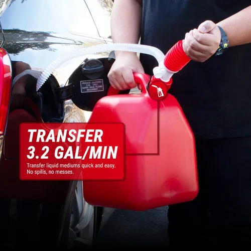 Miniatura 3 de TERA PUMP Bomba de transferencia de combustible portátil manual, manguera de descarga de 2.2 pies, clip integrado en la boquilla, bomba de sifón