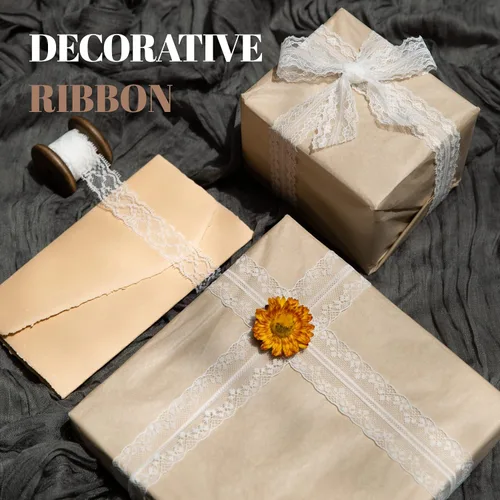 Miniatura 4 de Vitalizart Cinta de encaje negro de tela de costura, 3 rollos de encaje floral de 15 yardas con carrete de madera para envolver regalos, invitación