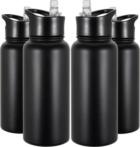 Miniatura 27 de Botella de agua aislada de 64 onzas con tapas de pajita y boquilla, jarra de agua de acero inoxidable de medio galón con mango de paracord, vacío