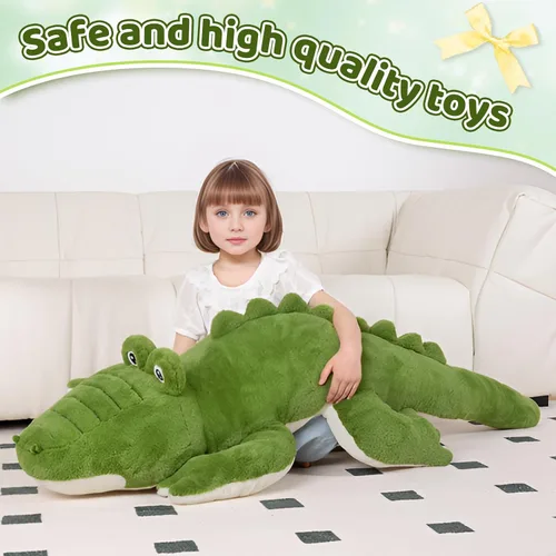 Miniatura 5 de FFxiong Almohada de cuerpo largo de cocodrilo grande verde de 48 pulgadas, lindo juguete de peluche de cocodrilo gigante de 4 pies, regalo