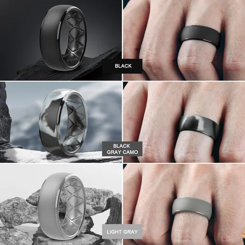 Miniatura 65 de Egnaro Anillos de boda de silicona para hombre: 1/4/6/7 Multipack de anillos de boda de goma con arco interior Diseño ergonómico transpirable