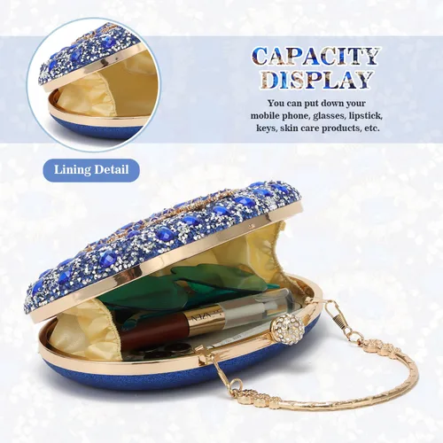 Miniatura 4 de Bolso de mano de noche con diamantes de imitación para mujer, bolsa de mano con diamantes brillantes y brillantes, bolsa de fiesta de boda de cristal
