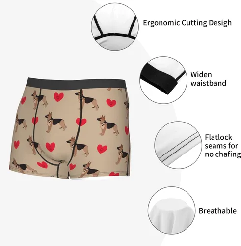 Miniatura 4 de Men's Underwear German Shepherd Dog with Hearts Soft breathable Boxer Briefs Stretch Trunks
