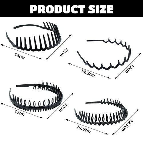 Miniatura 4 de BOYIVI 8 diademas de plástico antideslizantes con dientes, peines delgados para el cabello, accesorio para el cabello para mujeres y hombres, Negro