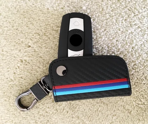 Miniatura 4 de iJDMTOY Emblemático llavero de cuero con patrón de fibra de carbono negro de 3 colores con llavero compatible con el mando a distancia BMW